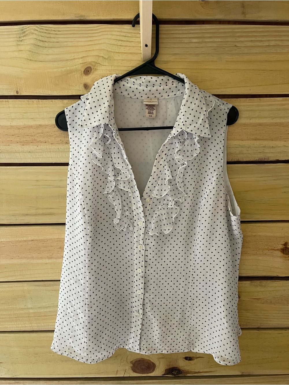 Covington White Sleeveless Polka Dot Ruffle Blouse